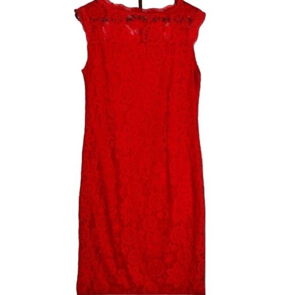 Stanzino Red Floral Lace Cap Sleeve Bodycon Dress Size Large NWT - Picture 2 of 7